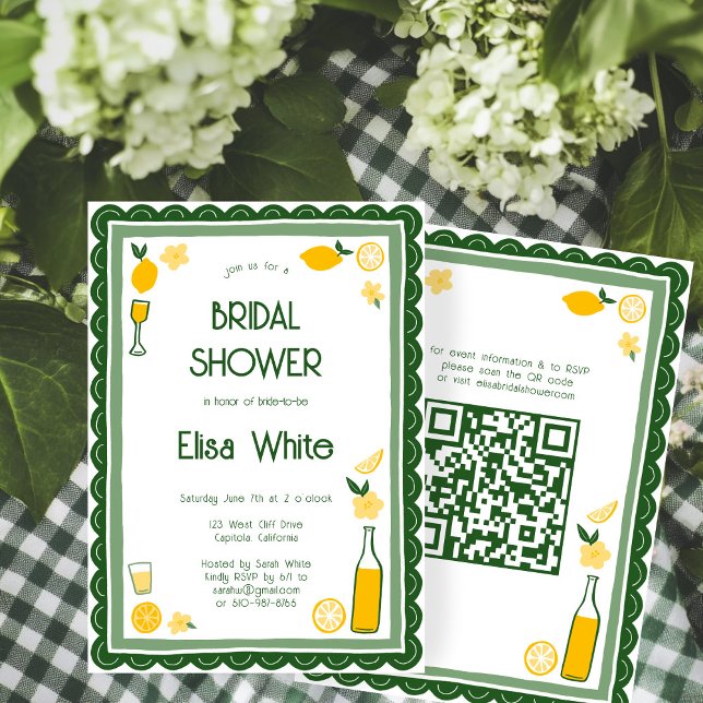 Limoncello Lemonade CUSTOM QR Brautparty Einladung (Limoncello Lemonade Lemons CUSTOM QR Code Cute Bridal Shower Invitation
)