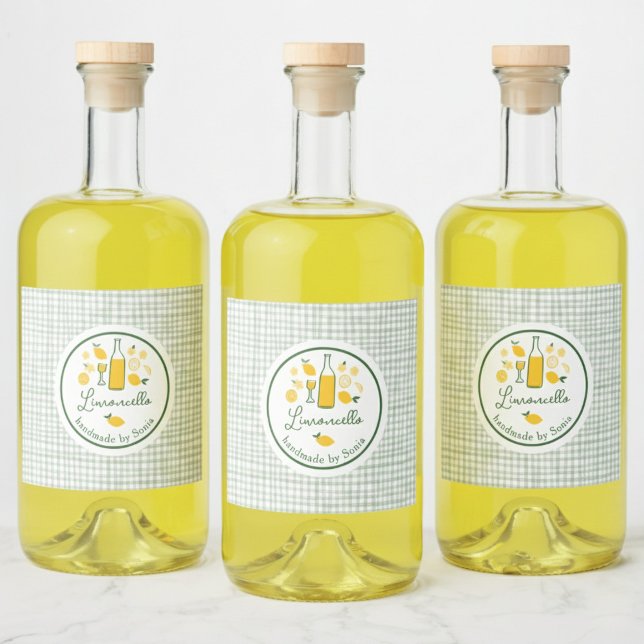 Limoncello Lemonade Lemon Gingham Handmade CUSTOM Alkoholflaschenetikett (Limoncello Lemonade Lemon Gingham Handmade CUSTOM Liquor Bottle Label
)