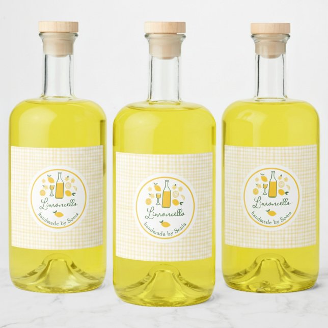 Limoncello Lemonade Lemon Gingham Handmade CUSTOM Alkoholflaschenetikett (Limoncello Lemonade Lemon Gingham Handmade CUSTOM Liquor Bottle Label
)