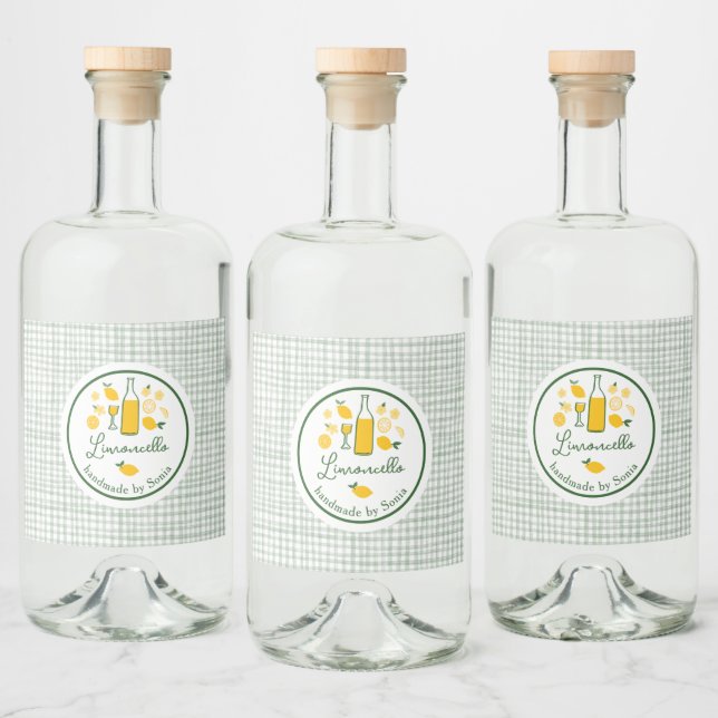 Limoncello Lemonade Lemon Gingham Handmade CUSTOM Alkoholflaschenetikett (Flaschen)
