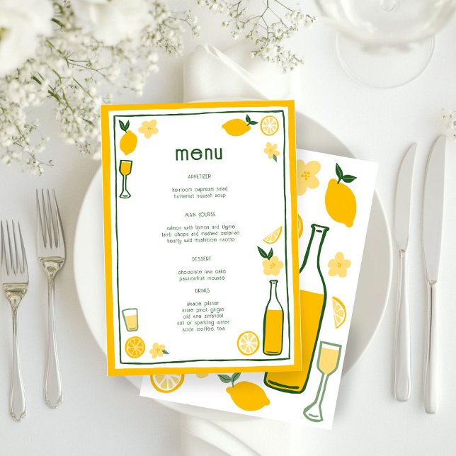 Limoncello Lemonade Lemons CUSTOM Brautparty Menükarte (Limoncello Lemonade Lemons CUSTOM Bridal Shower Wedding Birthday Party Menu
)