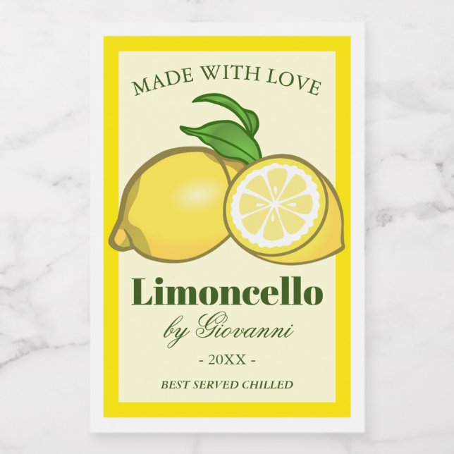 Limoncello LiQueur | Limoncino Lemons Lebensmitteletikett (Einzelnes Label)