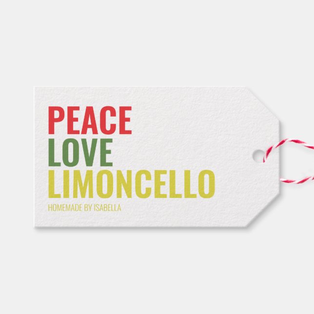 Limoncello Peace Liebe und Limoncello Gift Tag Geschenkanhänger (Vorderseite (Horizontal))