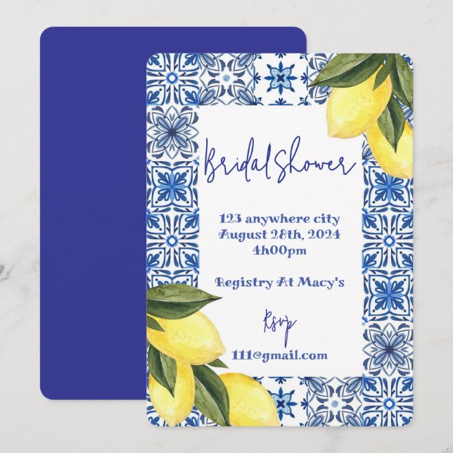 LIMONCELLO SOMMER BRIDAL SHOWER EINLADUNG (Vorne/Hinten)