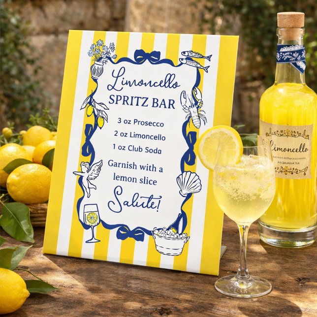 Limoncello Spritz Bar Yellow Stripe La Dolce Vita  Sockelschild (La Dolce Vita Yellow Stripe Limoncello Spritz Bar Pedestal Sign)