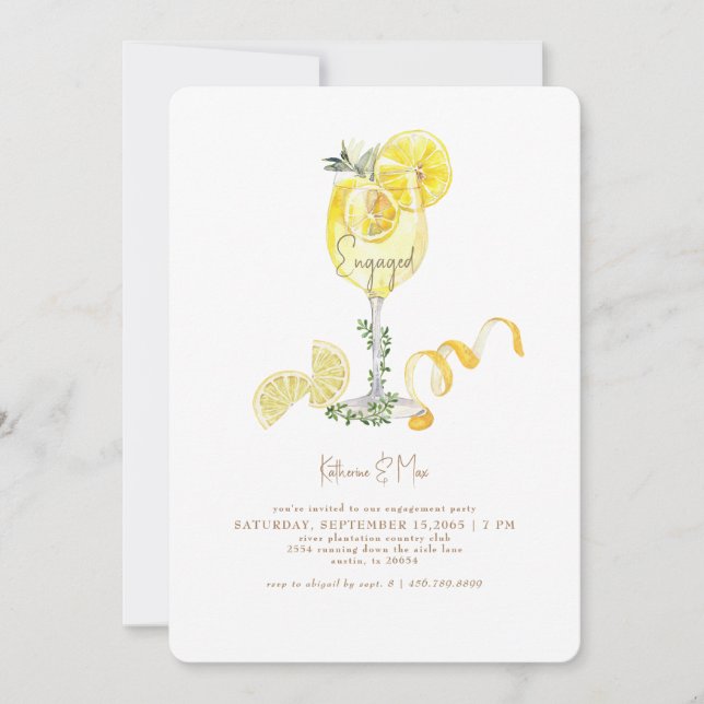Limoncello Spritz Gold Text Engagement Party Einladung (Vorderseite)