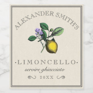 Limoncello Vintag Lemon Illustration Label Weinetikett
