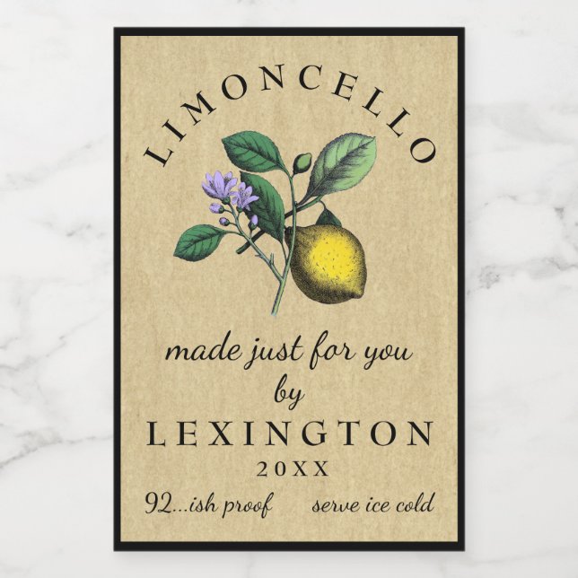 Limoncello Vintag Lemon Illustration Lebensmitteletikett (Einzelnes Label)