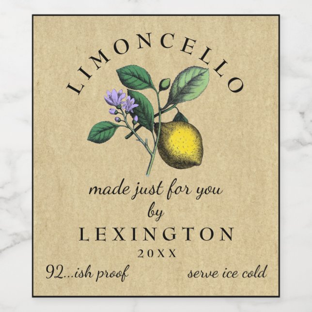 Limoncello Vintag Lemon Label | Weinetikett (Einzelnes Label)