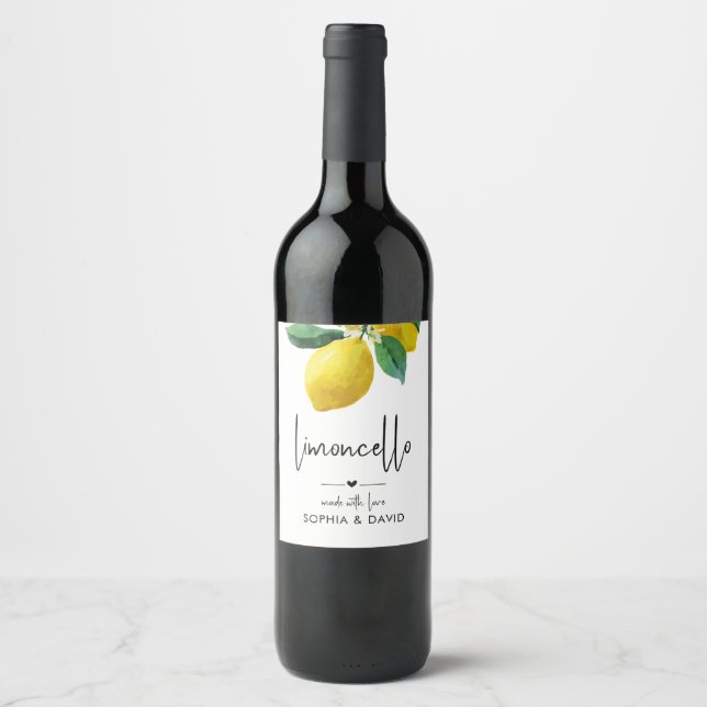 Limoncello-Wasserfarbe Lemones Floral Weinetikett (Vorderseite)