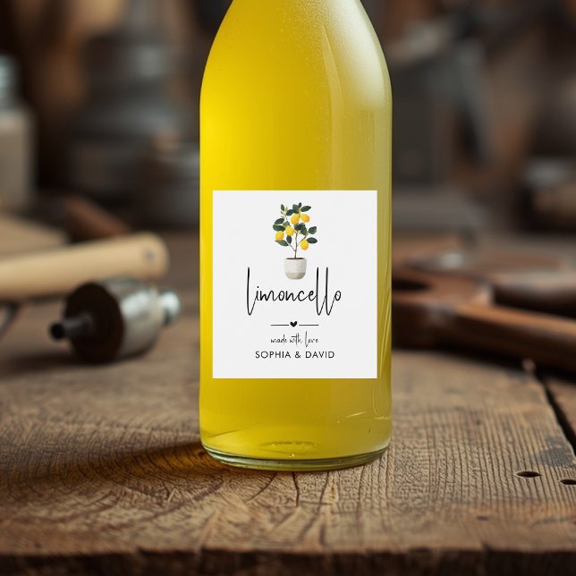 Limoncello-Wasserfarben-Topfzitronen-Baum Weinetikett (Limoncello Watercolor Potted Lemons Tree Wine Label)
