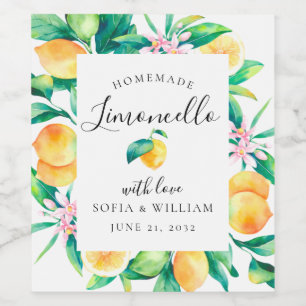 Limoncello Wasserfarben Zitronen Liquor Flasche Et Weinetikett