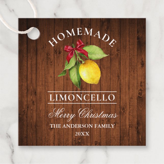 Limoncello Wood Print Frohe Weihnachtsfeier Geschenkanhänger (Vorderseite)