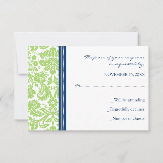 Limone Blue Damask UAWG Wedding Card RSVP Karte (Vorderseite)