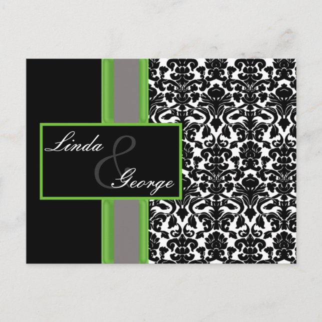 Limone Damask Wedding Rsvp-Karte Einladungspostkarte (Vorderseite)