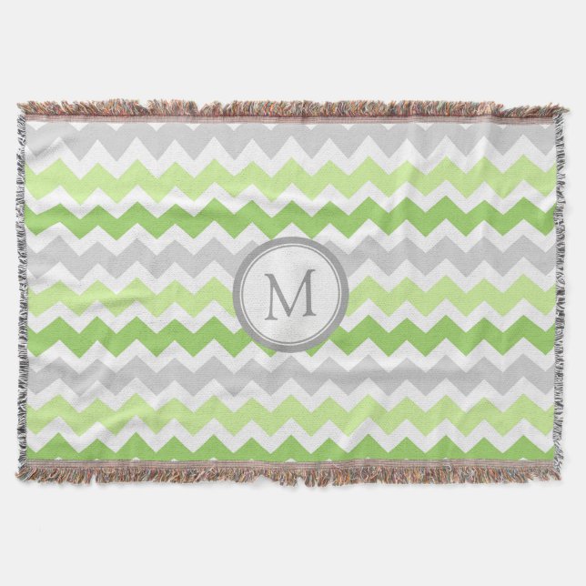 Limone graue Zickzack Muster-Monogrammthrow-Decke Decke (Vorderseite)