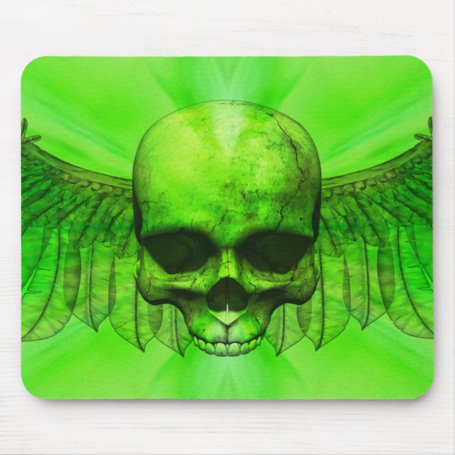 Limone Grün-Explosion Winged Schädel Mousepad (Vorne)