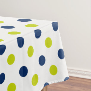 Limone Grün-und Marine-Blau-Polka-Punkte auf Weiß Tischdecke