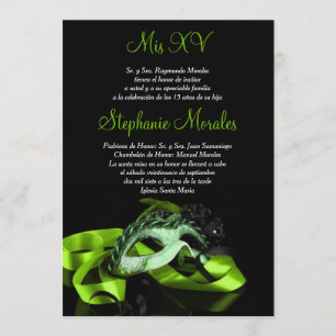 Limone grüne Maskerade Quinceanera Einladung