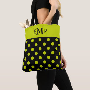 Limone grüne Polka-Punkte auf schwarzem Monogramm