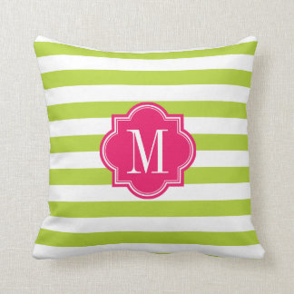 Limone grüne Streifen mit heißes Rosa-Monogramm Kissen