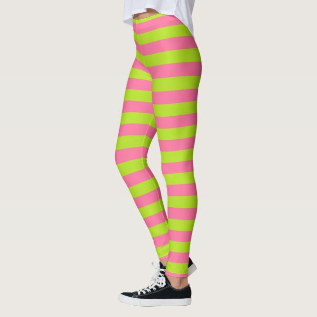 Limone grüne und rosa Streifen Leggings (Links)