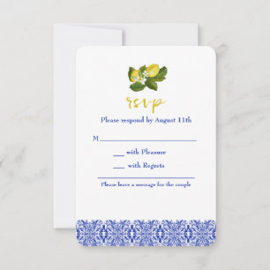 Limone I Italian Lemon & Blue Tile RSVP Card Einladung