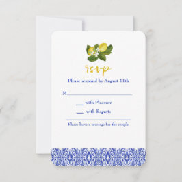 Limone I Italian Lemon & Blue Tile RSVP Card Einladung