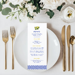 Limone I Italian Lemon & Blue Tile Wedding Menu Menükarte