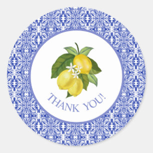 Limone I Italienische Zitrone & Blaue Fliese Danke Runder Aufkleber
