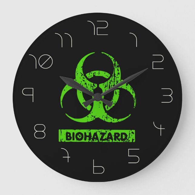 Limone Neon Green Bio-Hazard-Chemikalien Graphic Große Wanduhr (Vorderseite)