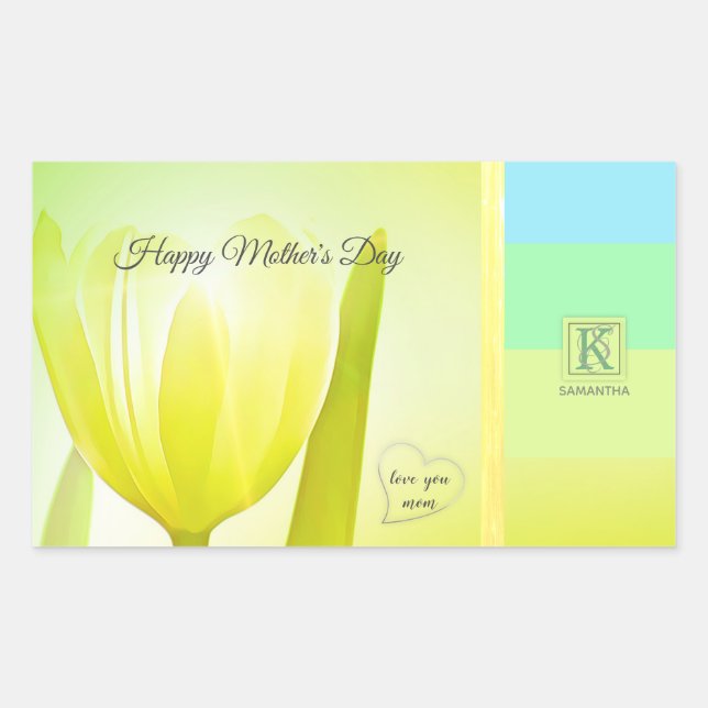 Limone Pastell Palette Tulip Foto Monogram Rechteckiger Aufkleber (Vorderseite)