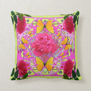 LIMONE ROSA ROSEN-BLUMEN U. GOLDENE SCHMETTERLINGE KISSEN