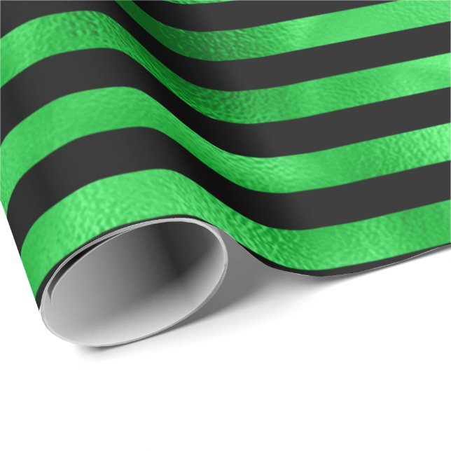 Limone Smarald Green Strips Lines Black Geschenkpapier (Rolleneckpunkt)