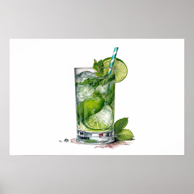 Limone und eisgekühlte Cocktailkunst Poster (Vorne)