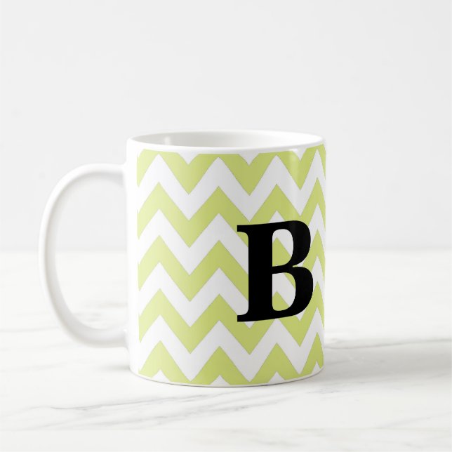 Limone und schwarze Zickzack Monogramm-Tasse Tasse (Links)