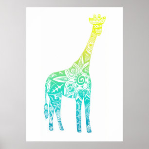 Limone und türkisfarbene Giraffe Poster
