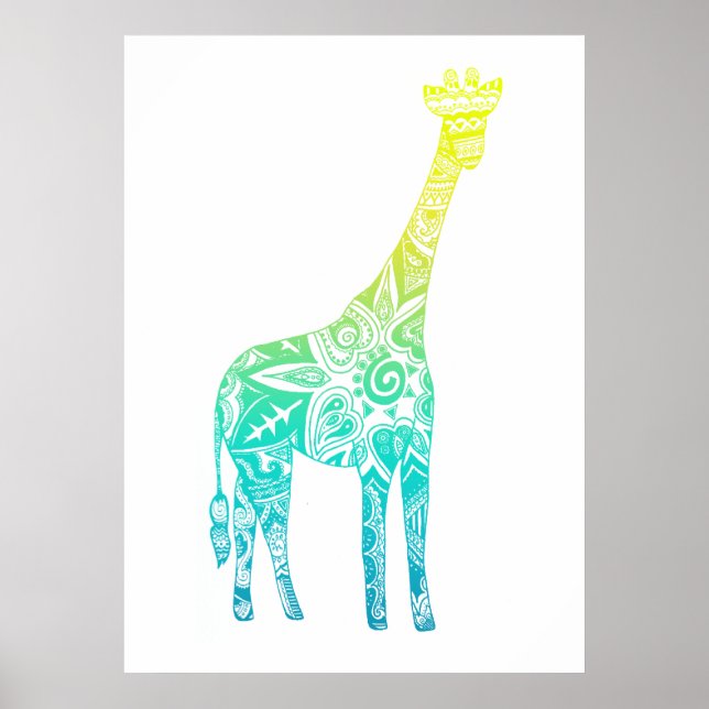 Limone und türkisfarbene Giraffe Poster (Vorne)