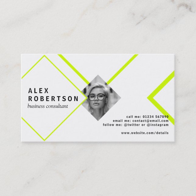 Limone und weiße Diamantporträt-Geschäftskarte Visitenkarte (Vorderseite)
