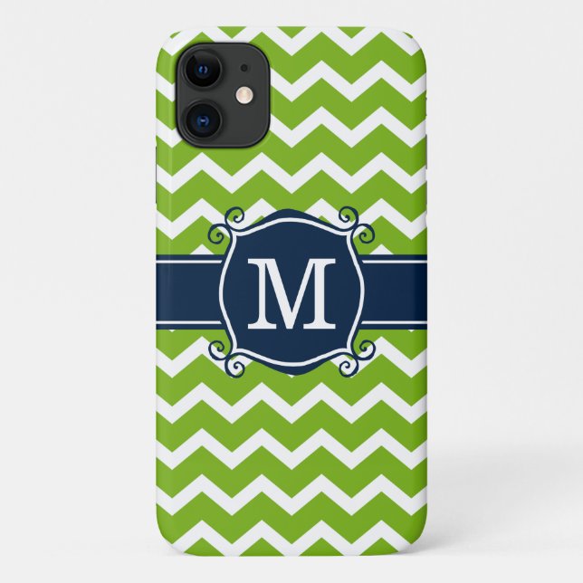 Limone Zickzack Navy-Monogramm Case-Mate iPhone Hülle (Rückseite)