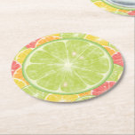 Limone Zitrusscheiben Rundpapier Untersetzer<br><div class="desc">Die Untersetzer aus Heavy Paper haben eine große Scheibe von einem Limone über einer Collage von Zitronen,  Limetten,  Orangen und Grapefruitscheiben. Eine lustige Ergänzung zu Ihrer sommerlichen Wohngestaltung oder als Geschenk.</div>