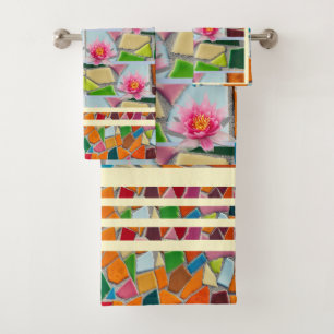 Limonen-Seidenwasserlilie mit Mosaikmuster Badhandtuch Set