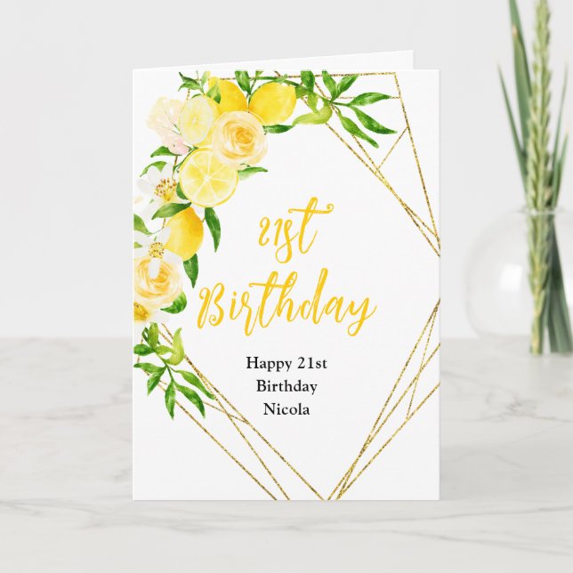 Limonen und Blätter Geburtstag Karte (Vorderseite)