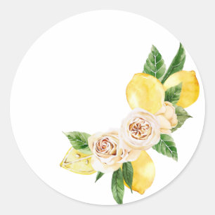 Limonen und Blume Set in Aquarellfarbe Runder Aufkleber