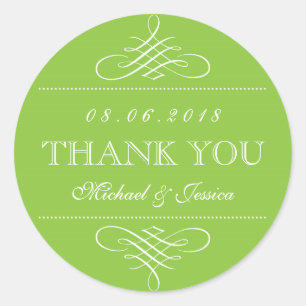 Limonengrüne Wirbel Curl-Ornament-Hochzeitskleber Runder Aufkleber