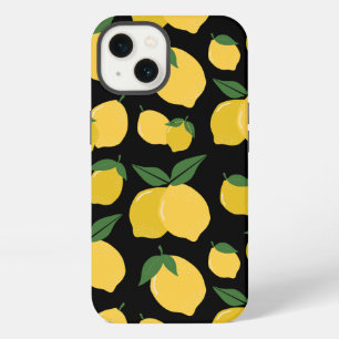 Limonenmuster Retro-Frucht Gelb auf Schwarz iPhone 13 Hülle