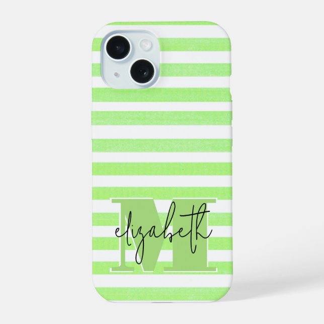 Limonenstreifen-Monogramm iPhone 15 Hülle (Rückseite)