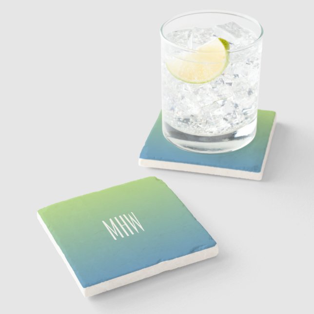 Limoner Blue Gradient kundenspezifischer Monogram- Steinuntersetzer (Seitenansicht)