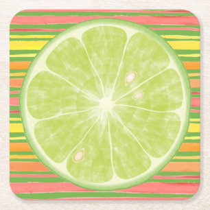 Limoner Citrus-Slip auf Streifen-Square-Papier-Unt Rechteckiger Pappuntersetzer