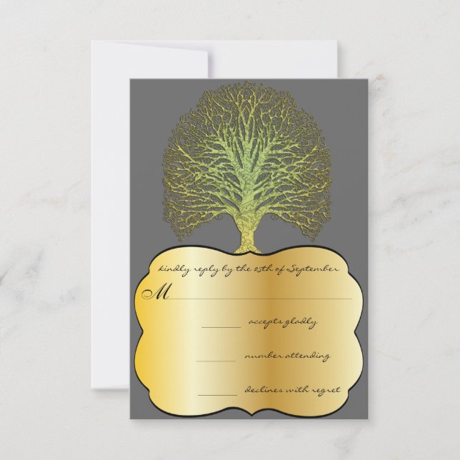 Limoner Goldwirbel-Damaskus-Tree-Hochzeit RSVP (Vorderseite)